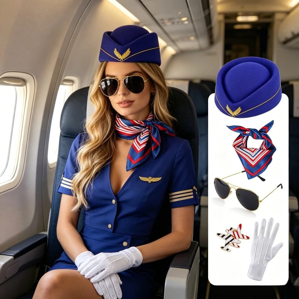 Captain Stewardess Hat Cosplay Accessories Gloves Scarf Sunglasses Party Prom Cosplay Props