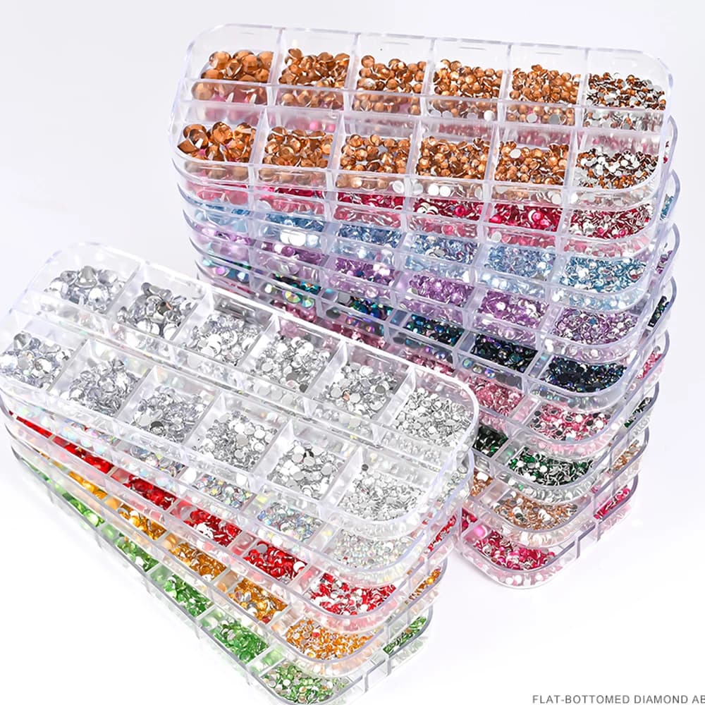 12 griglie SS6-SS30 strass per unghie misti lucidi trasparenti/oro/rosa/blu diamanti con retro piatto gemme per unghie pietre di vetro decorazione per unghie