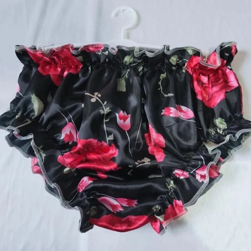 Plus Size Glossy Floral Ruffles Bloomers Panties Silky Touch Lingerie Women Men Underwear Sexy Intimates Briefs