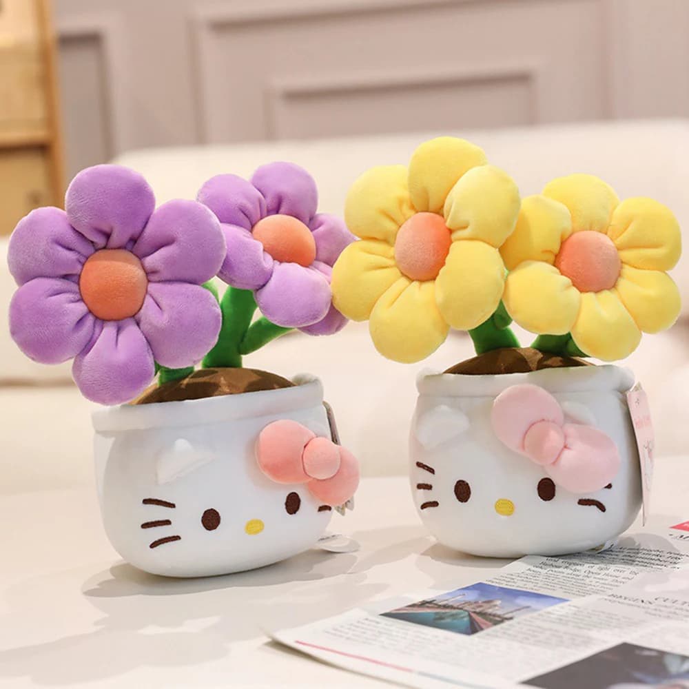 Nuove piante in vaso carine Sanrio Hello Kitty Animali di peluche Bouquet Ornamento da tavolo per interni