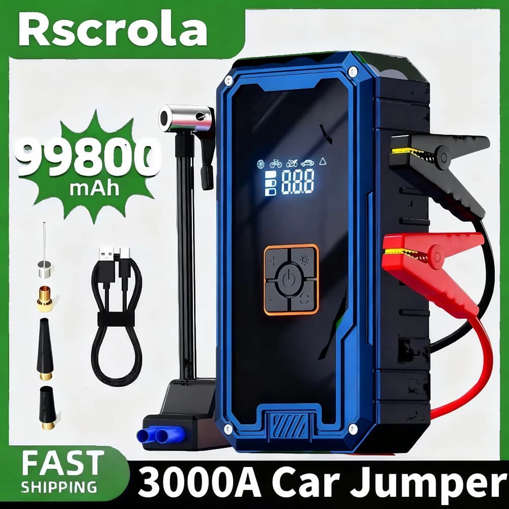 Compressore d'aria per avviamento di emergenza per auto 3000A 12V con Power Bank 99800mah Picco Batteria portatile di avviamento Pompa d'aria 150PSI con luce a LED