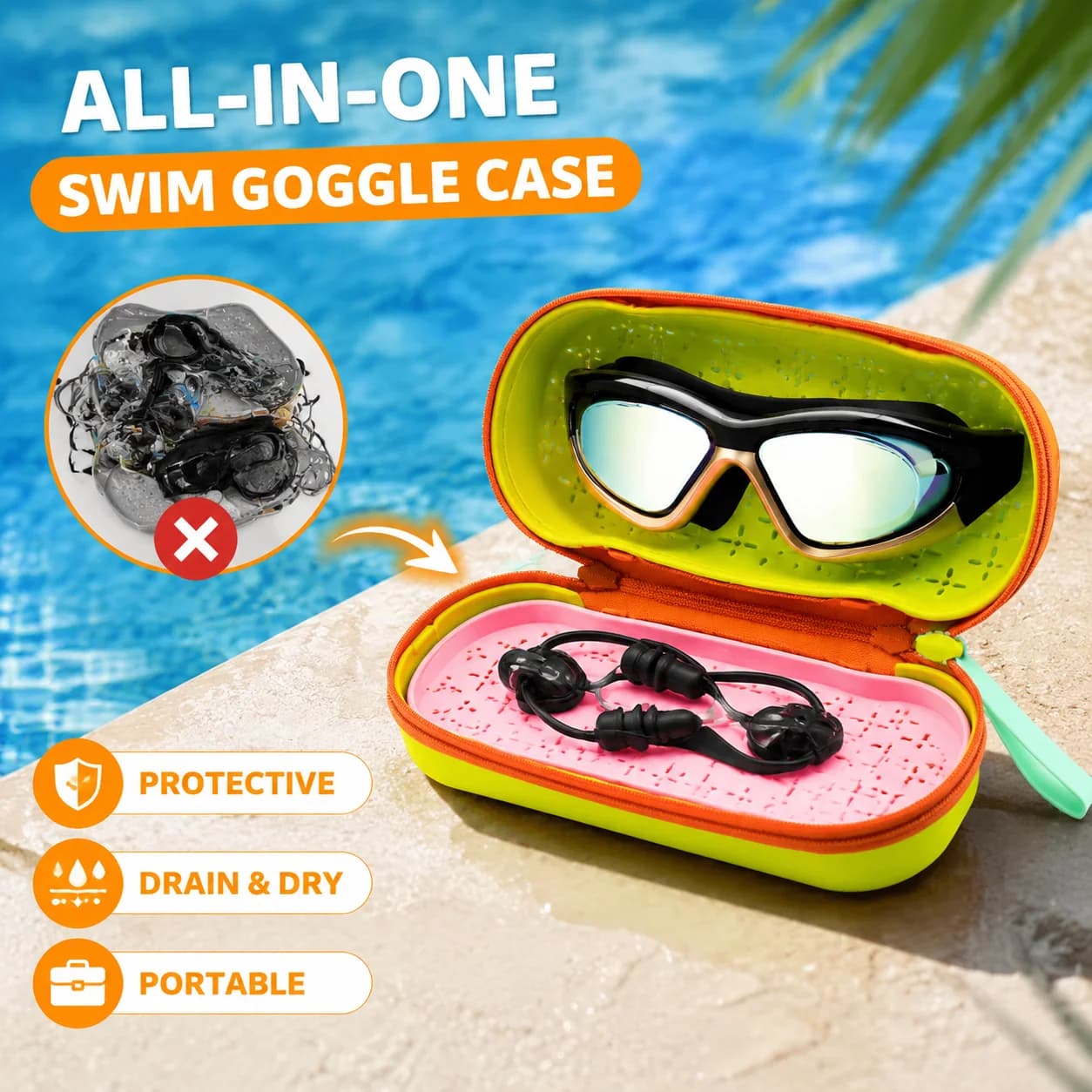 Swimming Goggles Case Soft Silicone Breathable Protector Portable Glasses Organizer Box For Students Pool Swimming Gear 1pcs