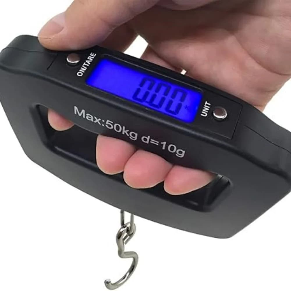 Bilancia per Bagagli 50Kg/10g, Bilancia Digitale LCD da Viaggio, Bilancia per Pesare il Pesce, Bilancia Elettronica Portatile con Gancio per Casa e Viaggio