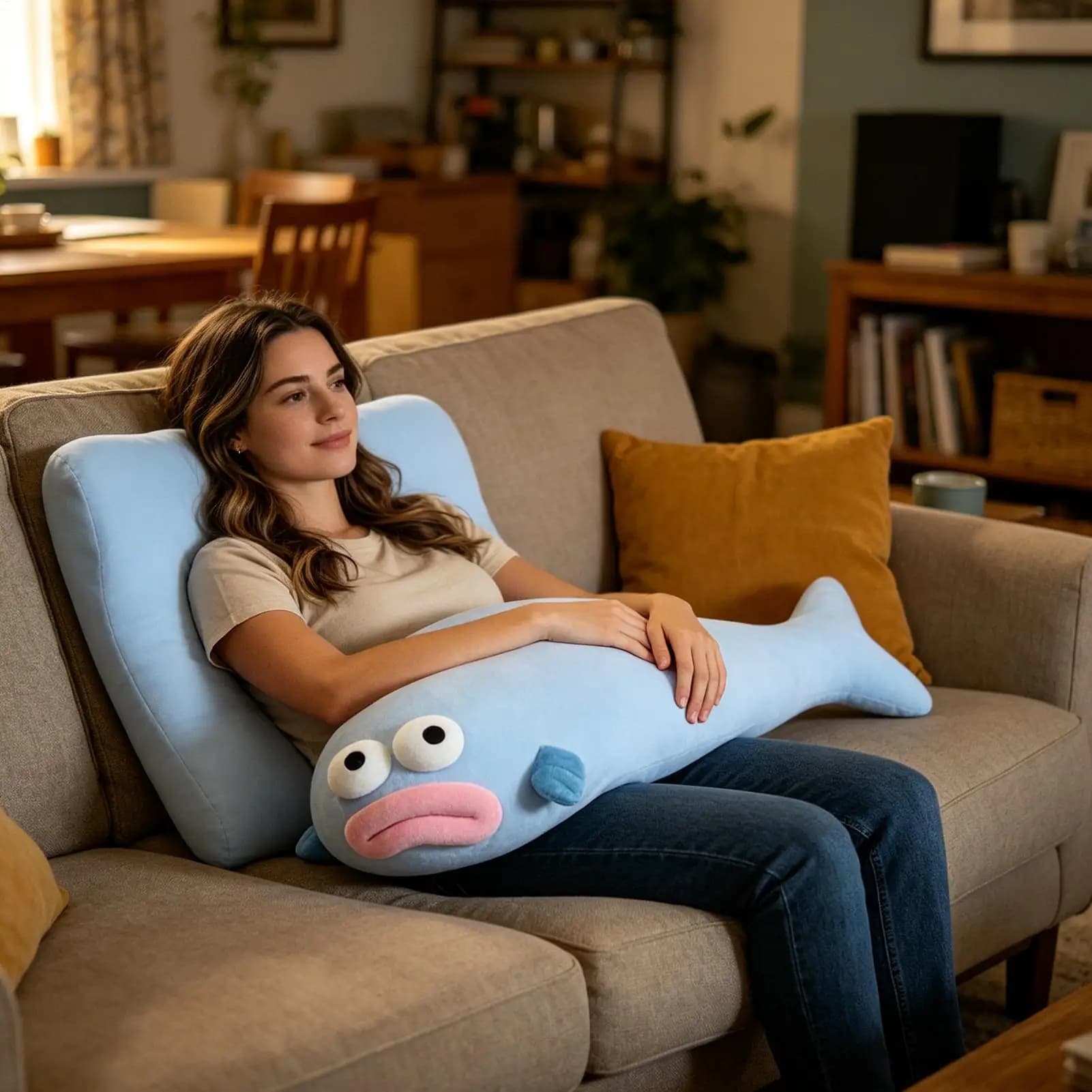 Fish Shape Cooling Hugging Cushion Long Pillow Soft Body Pillow for Home Bedroom Couch Dorm Sleeping Night Daytime Nap