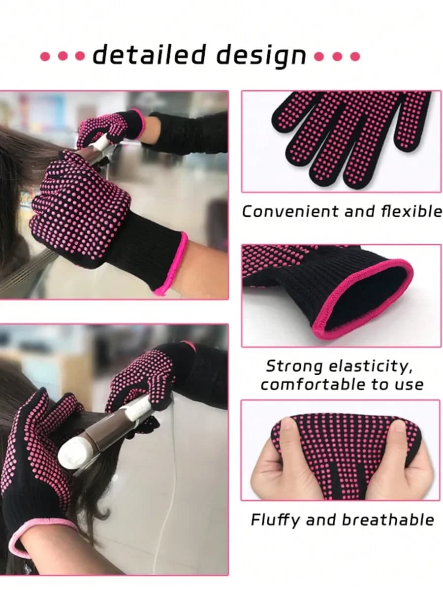 Guanti resistenti al calore con protuberanze in silicone per strumenti per lo styling dei capelli, ferro arricciacapelli, piastra per capelli, colore rosso rosa