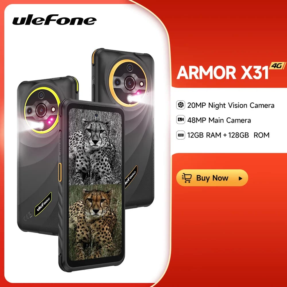 Ulefone Armor X31 Telefono robusto 4G Smartphone Android 14 6.56 "12 GB RAM 128 GB ROM 48 MP NFC Telecamera notturna IR Blaster Versione globale