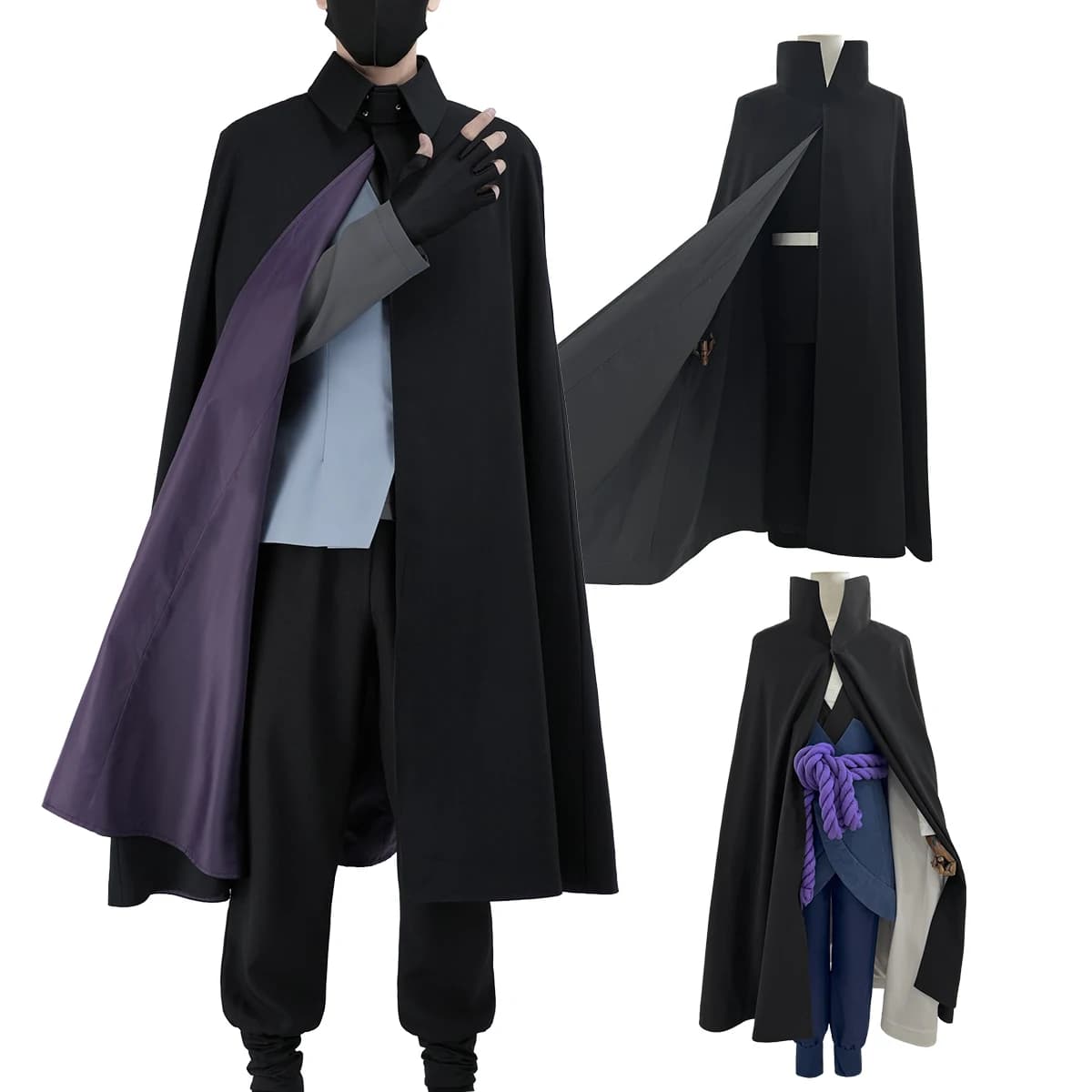 HOLOUN Uchiha Sasuke Anime Costume Cosplay Halloween Christmas Convention 3 Versions Adult Version Mantle Top Unisex Pants