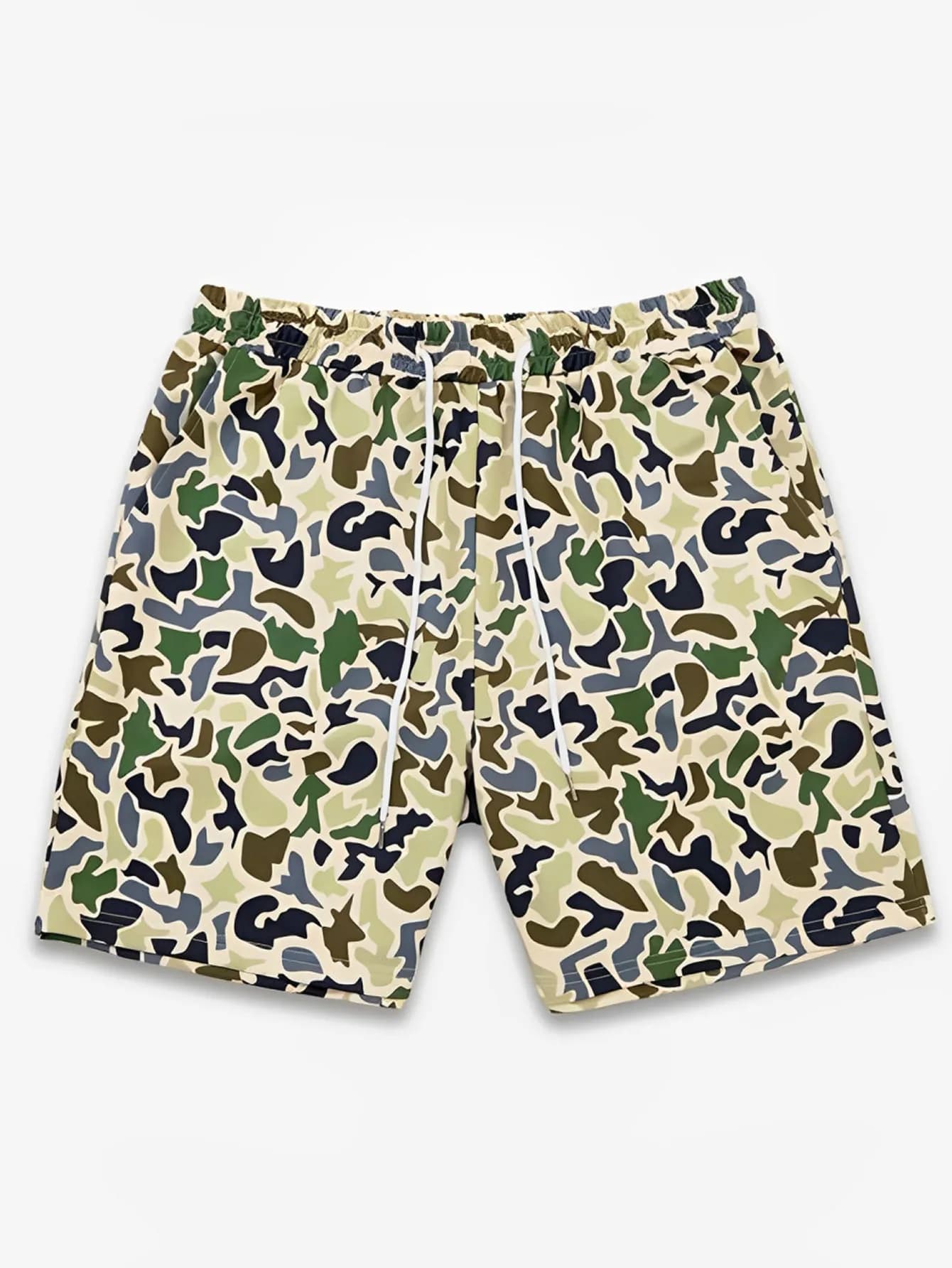 Pantaloncini da uomo con stampa mimetica, pantaloncini da spiaggia estivi con coulisse, pantaloncini sportivi da salotto con tasche