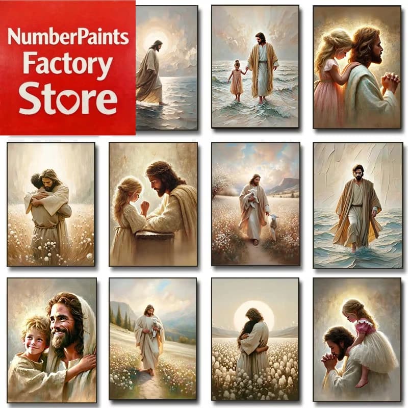 Frameless DIY Oil Painting By Numbers Kits Jesus With Woman Christian Paint with NumbersHome Decor, Wall Art Perfect Gift,