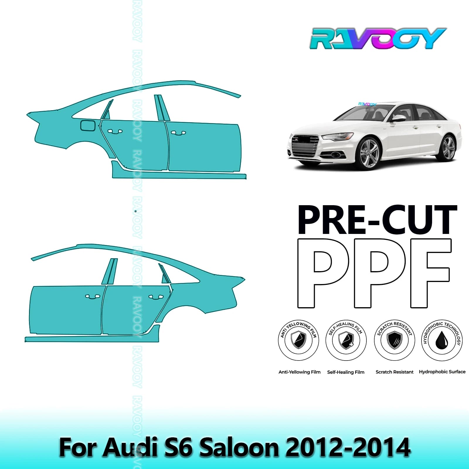 For Audi S6 Berlina 2012-2014 8.5mil Transparent Opaco Pre-Cut PPF Door and Kit Pillar A/B Protection Film TPU