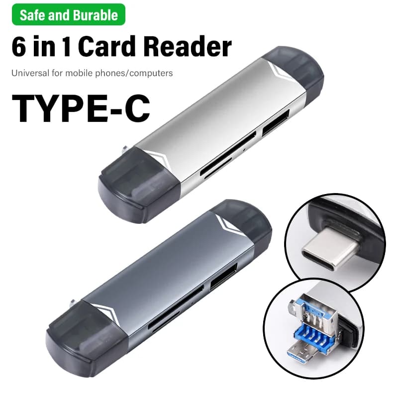 TYPE-C Scheda multifunzione 6 in 1 Lettore di schede TF ad alta velocità Scheda di memoria USB/SD Flash Drive per Memory Stick Telefono cellulare Laptop