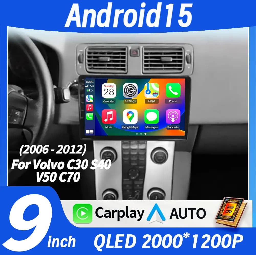 Android 15 Auto Per Volvo C30 S40 V50 C70 2006 - 2012 Auto Lettore Video Multimediale Radio Auto di Navigazione GPS BT WiFi QLED schermo