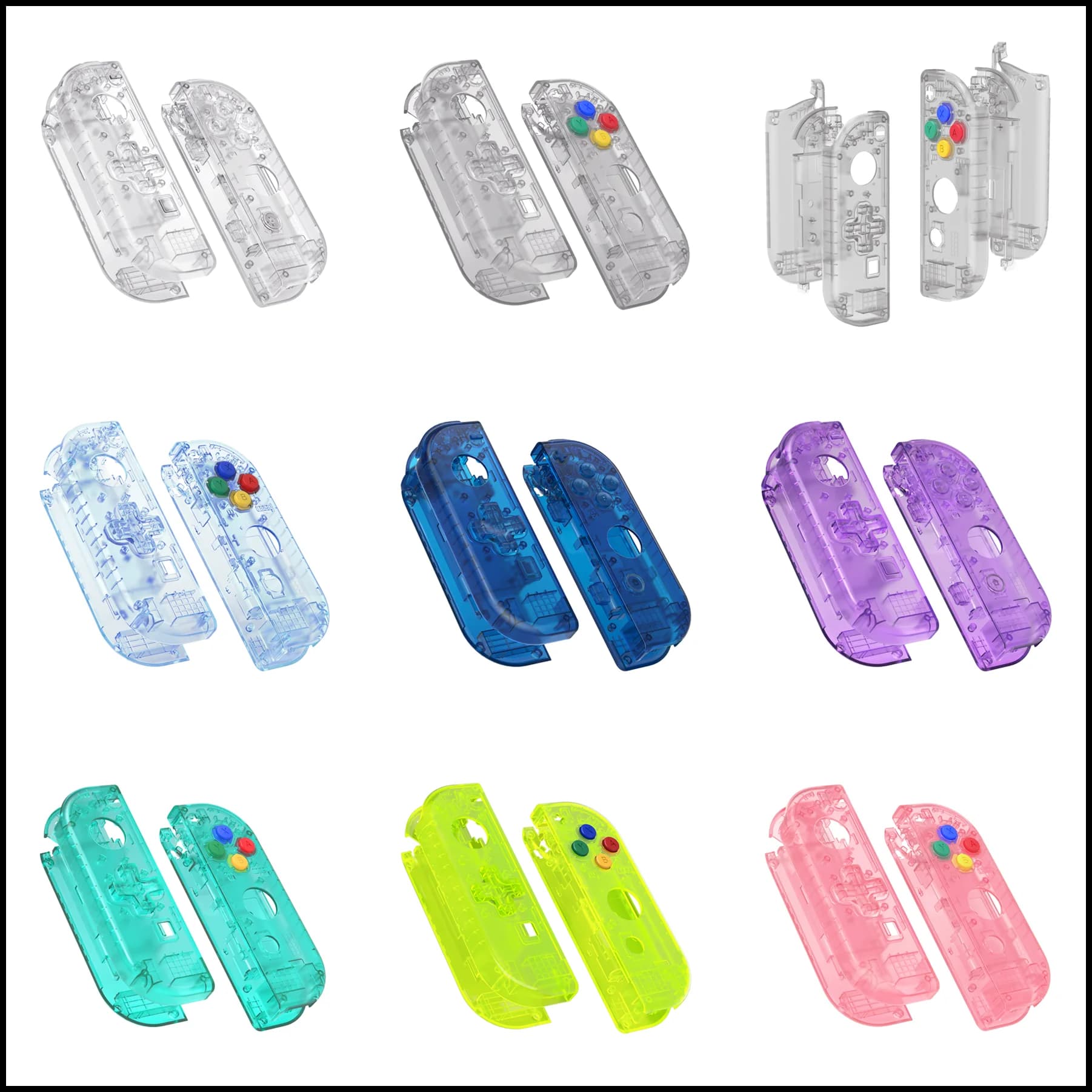 eXtremeRate Switch Gamepad Custodia di ricambio Set di pulsanti di copertura a conchiglia per Nintend Switch NS JoyCon e NS OLED JoyCon - Serie trasparente