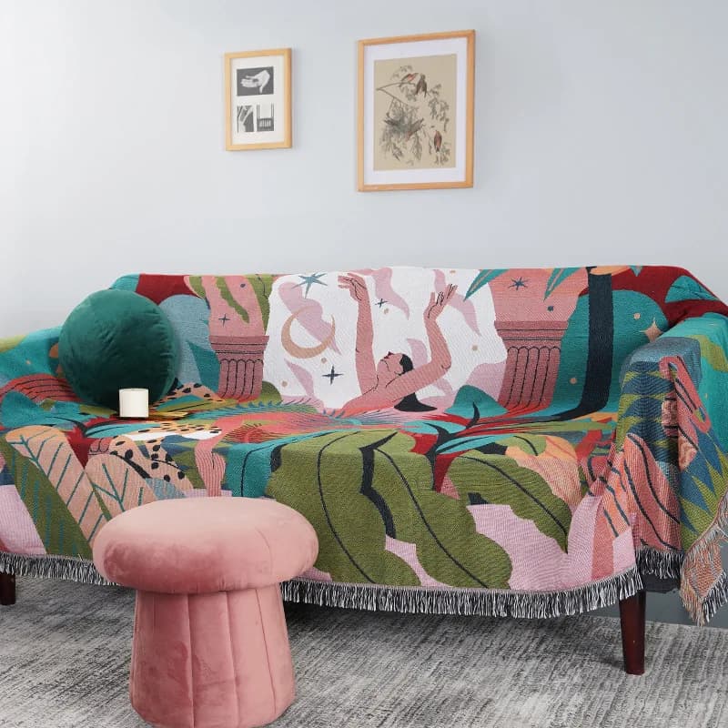 Textile City Forest Dancer Throw coperta due lati copridivano Trend nappa foglie della giungla Ins arazzo decorativo per la casa 160x220cm