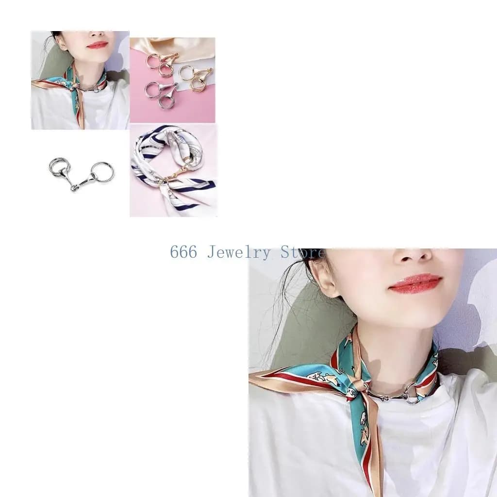 F2TD Modern Alloy Scarf Buckle with Horse Bit Accent Portable Silk Shawl Fastener Trendy Scarf Buckle for Scarves Bandanas