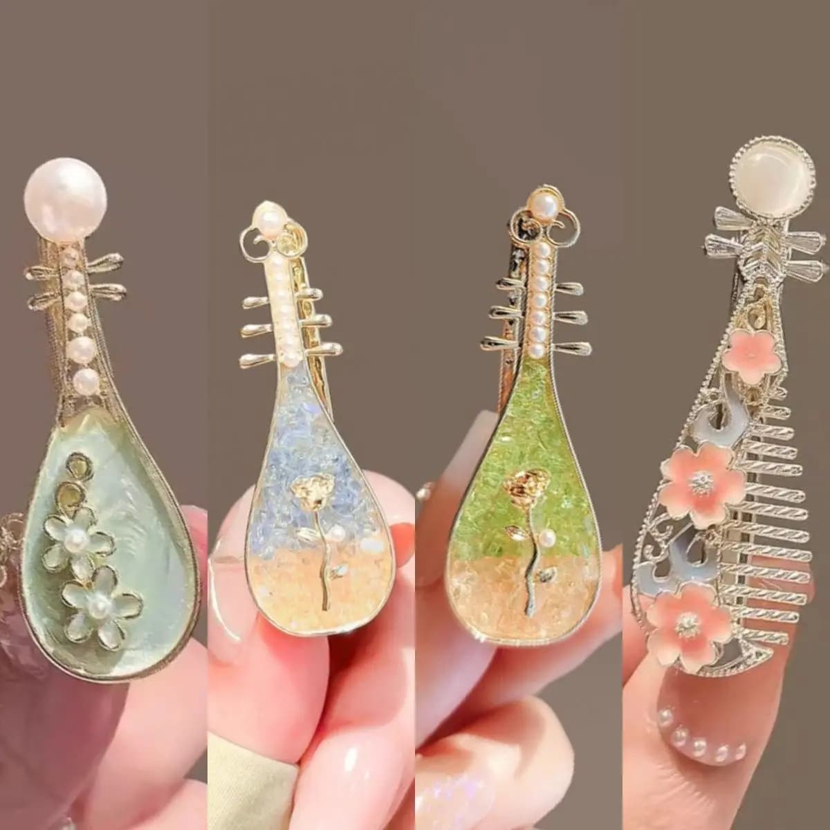 New Chinese Style Pipa Hair Clip, Vintage Rose Floral Hanfu Barrette, Creative Side Fringe Pin, Kawaii Traditional Gift