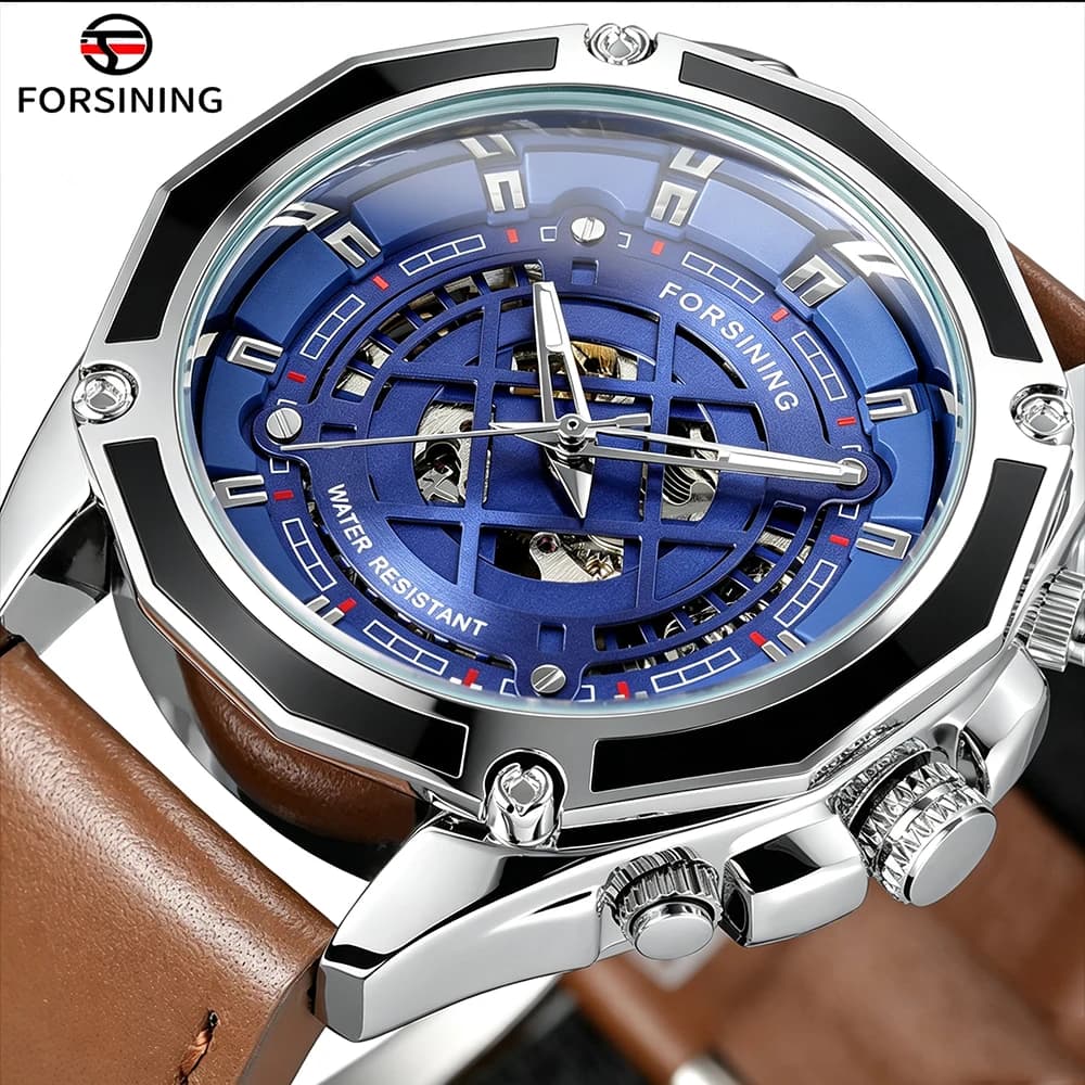 FORSINING 2026 New High-end Watch For Man Waterproof Hollow Automatic Mechanical Watch Genuine Leather Business Male Wristwatch