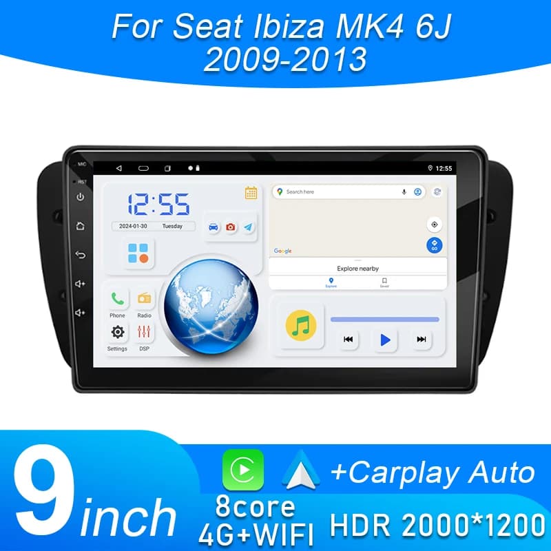For Seat Ibiza MK4 6J 2009-2013 Android 15 Auto Radio GPS Navigation 8 core Touch Screen Multimedia Player Stereo 4G No 2din DVD