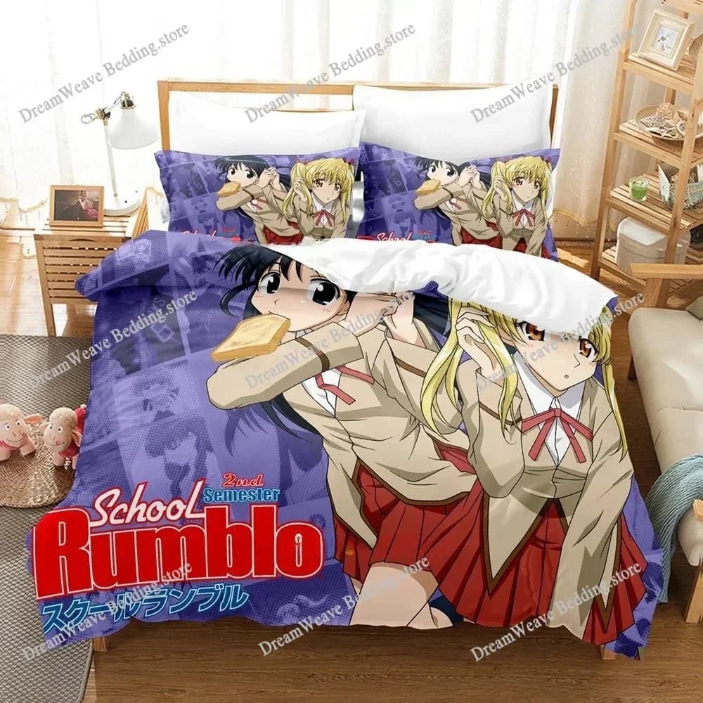 Set di Biancheria da Letto School Rumble, Singolo, Matrimoniale, Queen, King Size, Set per Camera da Letto Adulti e Bambini, Set Copripiumino con Stampa 3D, Set Lenzuola 741