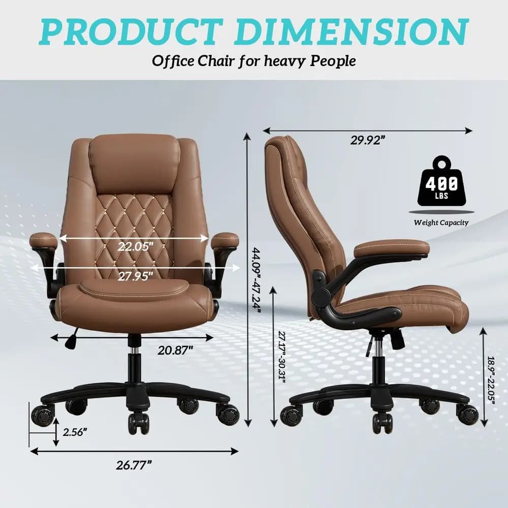 Sedia da ufficio, sedia da scrivania ergonomica per computer, sedia da ufficio direzionale in pelle con schienale alto, supporto lombare, braccioli ribaltabili, ampia seduta