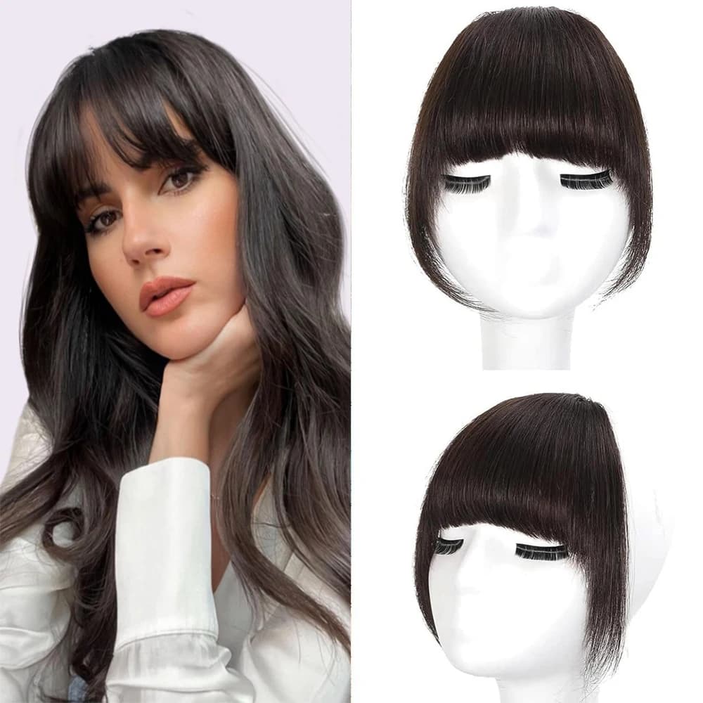 Frange a clip invisibili e voluminose, 100% capelli umani vergini, frangia 3D a taglio dritto, posticcia istantanea naturale per donna