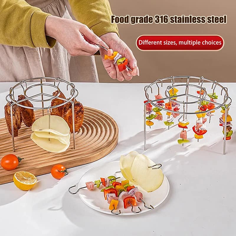 【M】Air Fryer Stainless Steel Vertical Grill Rack Detachable String Grill Vertical Barbecue Skewer Bracket 12 Baking Needle