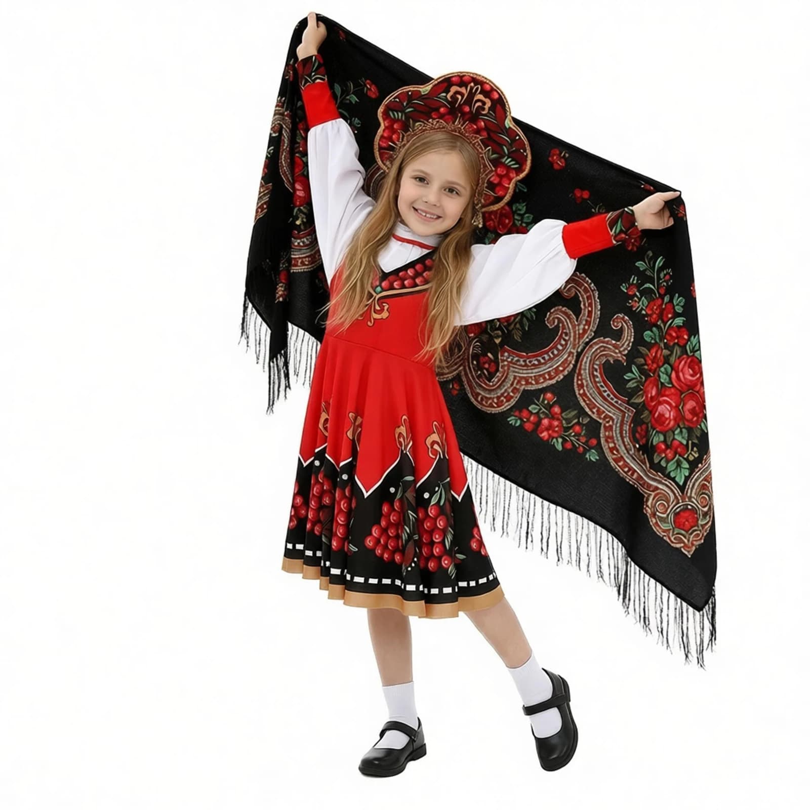 Girls Traditional Russian Dance Performance Costume Folk Dance Outfit with Belt Halloween Carnival Cosplay Costume