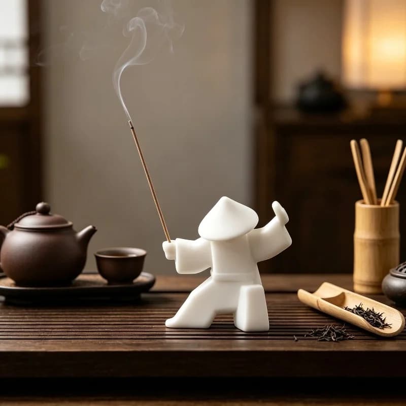 NEW Minimalist Kung Fu Warrior Stick Incense Holder 3D Printed Sculpture Zen Home Decor Figurine Tea Room Meditation Desk Decor