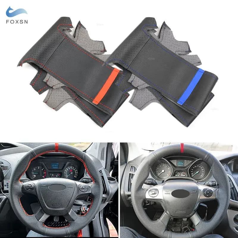 Per Ford Focus 3 2012-2014 C-MAX 2011-2014 KUGA Escape 2013-2016 Interni auto cuciti a mano Coprivolante Rivestimento in pelle