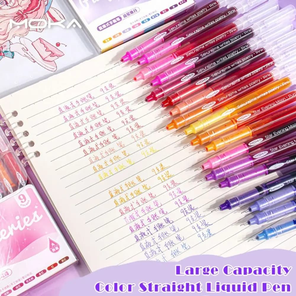 Set di 9 penne a sfera colorate Morandi, penna liquida diritta a colori ad asciugatura rapida, per studenti, pittura fai da te, pennarello artistico a colori Graffiti