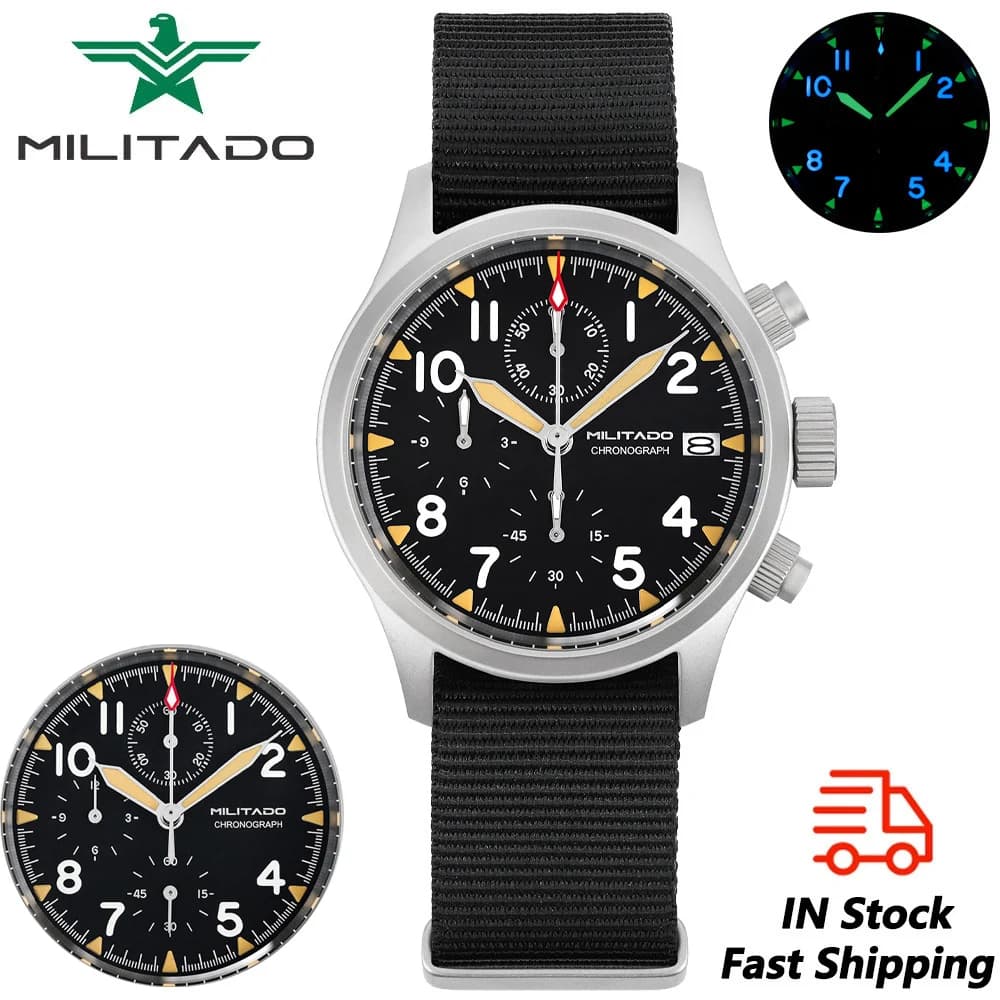 Militado ML1868KF Quartz watch VK67 Chronograph movement Luminous sapphire crystal watches 100 m Waterproof 39 mm Retro wristwatch