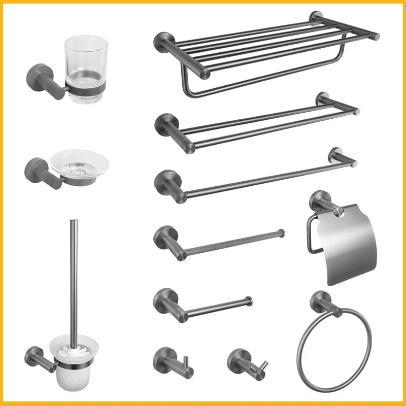 Set of accessories for bathroom gray Kit of accessories wall hanging stainless steel round stainless steel bar toilet paper roll holder hook for towels