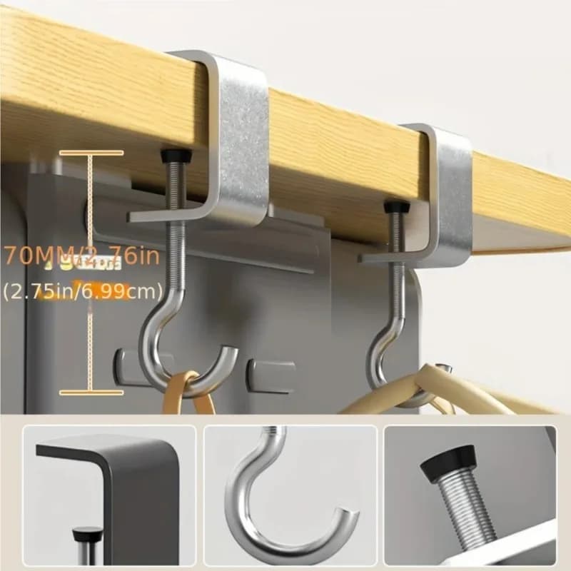 2PCS 360° Rotatable Steel Table Hooks - Detachable Desk Edge Hook Gaming Headset Desk Hanger Backpack Storage Hanging Hook