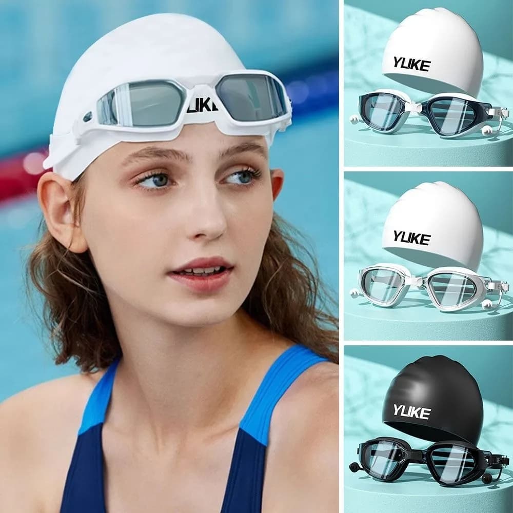 Adult Swimwear HD Anti-snatching Swimwear Set Waterproof Silicone Swim Glasses with Ear Caps Anti-shoe Swim Glasses UV
