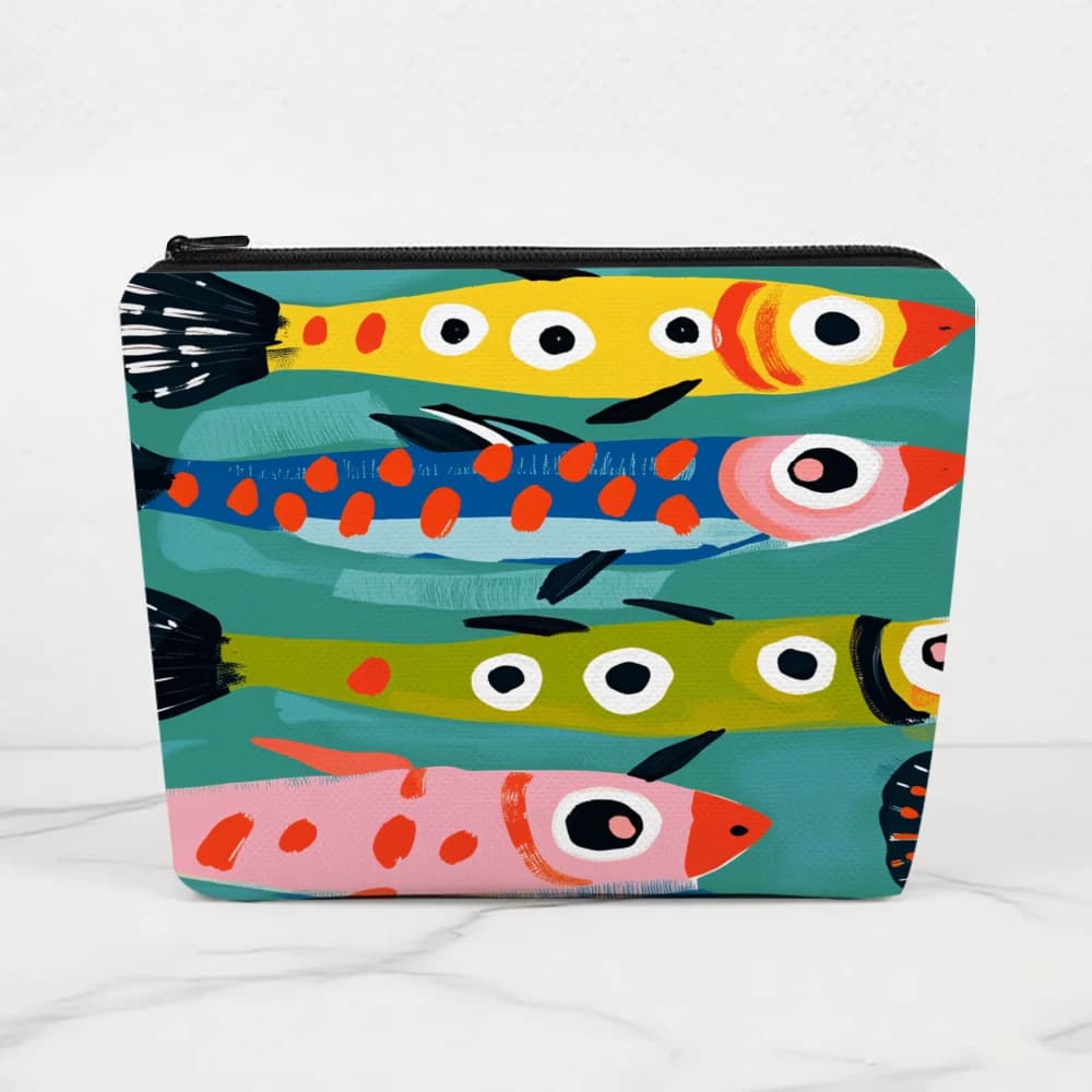Borse per il trucco con stampa di pesci colorati per ragazze, pochette per cosmetici, borsa da toilette, astuccio per matite, custodia da viaggio
