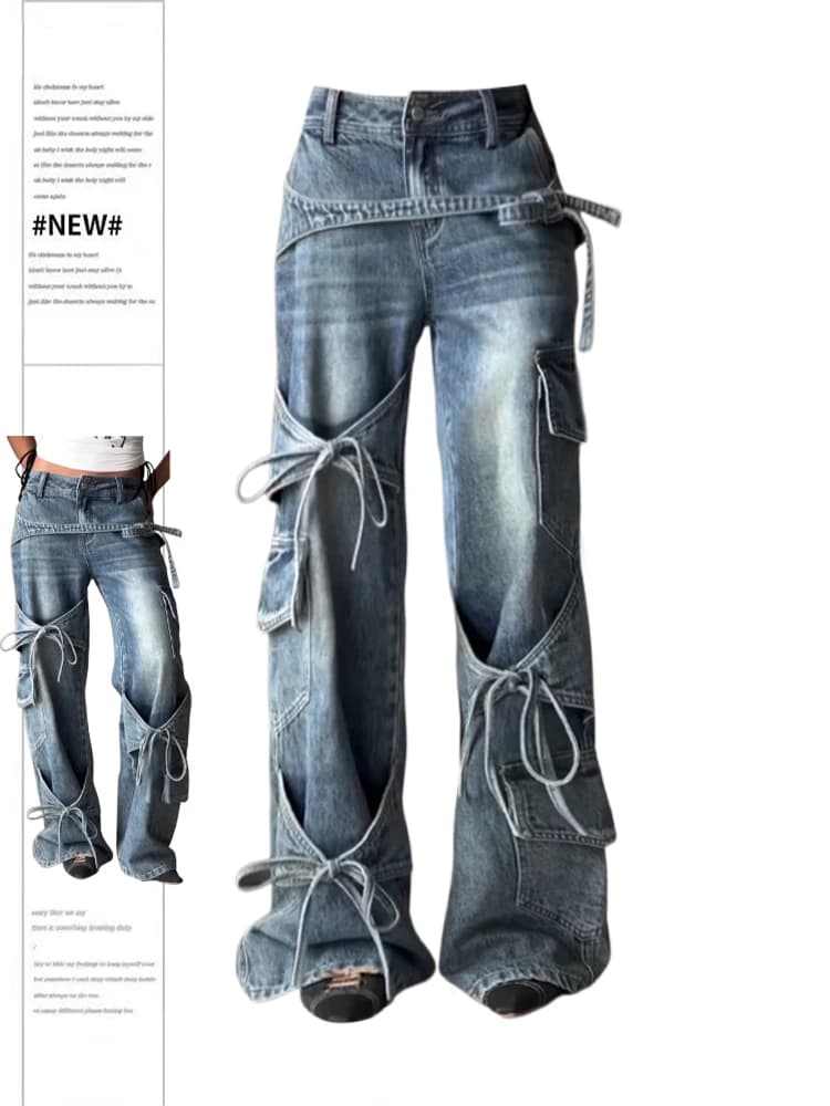 Jeans cargo Y2k larghi blu da donna Pantaloni in denim oversize Harajuku Pantaloni jeans stile giapponese anni 2000 Trashy Abiti vintage 2025