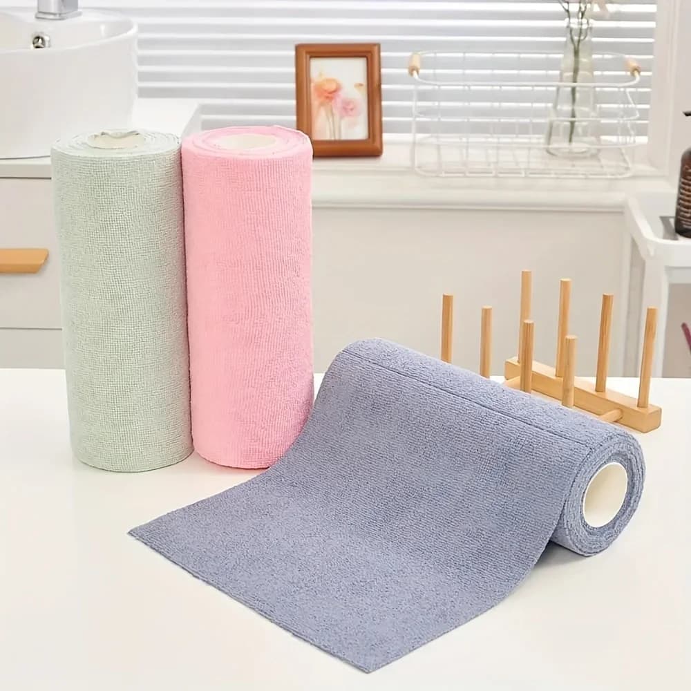 Panni per la Pulizia della Cucina, Rotolo di Panni in Microfibra Ispessiti per Uso Asciutto e Bagnato, Forte Assorbenza d'Acqua, Asciugamani Multiuso