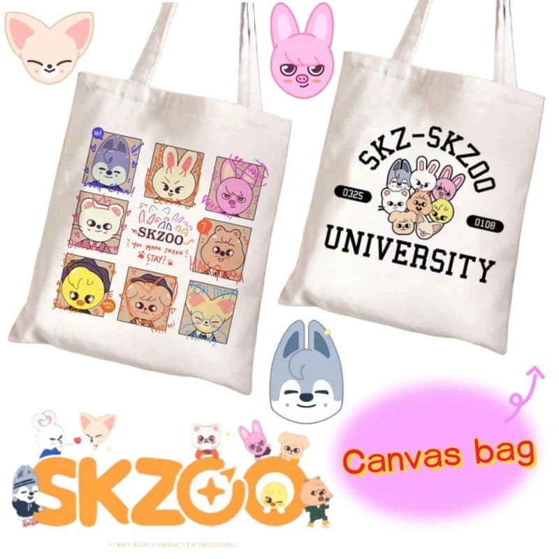 Two-dimensional printed canvas bag SKZOO Wolf Chan Foxi.ny Sweet for girls, hand bag and large-capacity shoulder strap for outputs