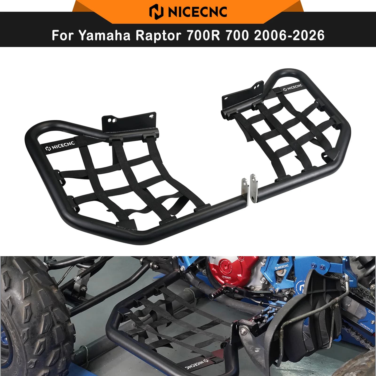 1 Paio di Pedane Laterali NICECNC ATV Nerf Bars per Yamaha Raptor 700R 1-3/8" in Alluminio con Kit di Montaggio Prot