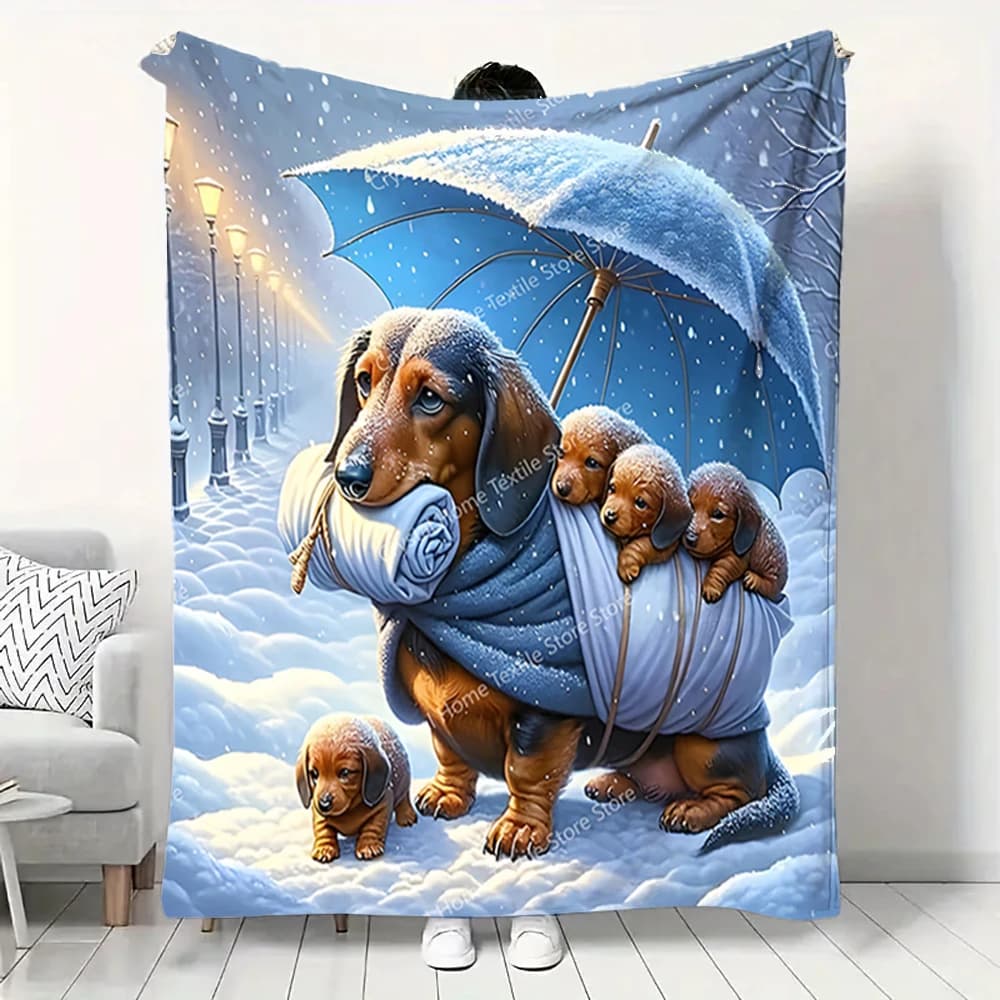 cuccioli nella neve Coperta stampata Coperta per bambini per adulti Biancheria da letto morbida e calda per divano letto Coperta da viaggio per esterni Coperta Cobertor