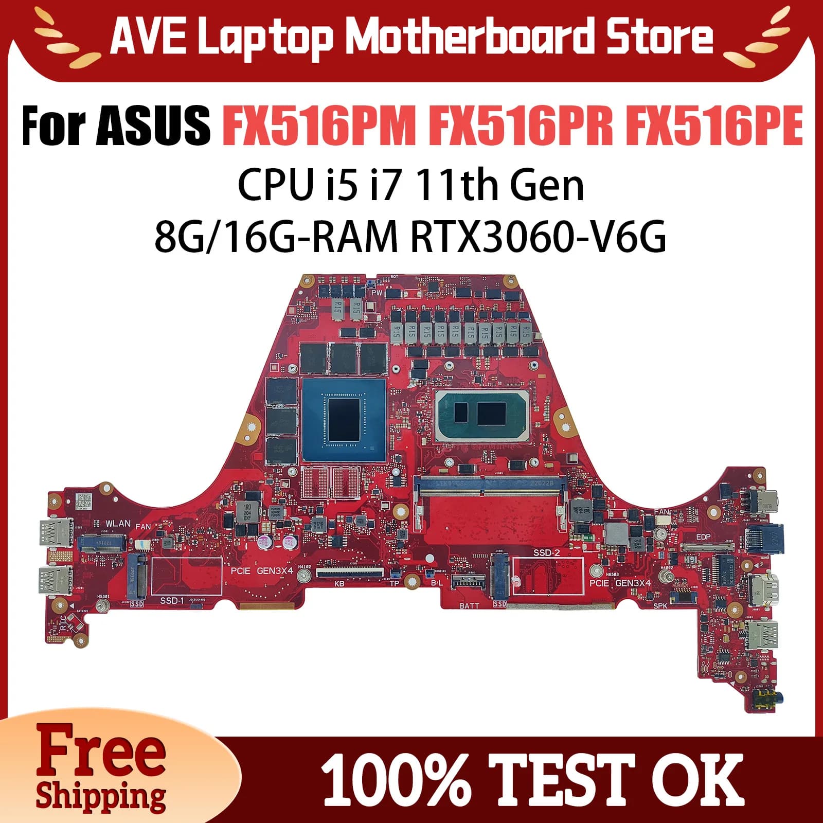 FX516PC Scheda Madre Per ASUS FX516PR FX516PM FX516PE FX516PEZ FX516PCZ Scheda Madre Del Computer Portatile con i5 i7 11th RTX3050 RTX3050Ti