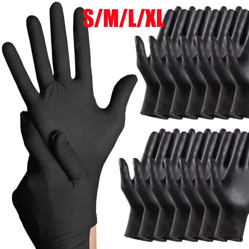 100/50/10 pezzi guanti in nitrile nero guanti da tatuaggio impermeabili usa e getta per guanti da pulizia strumento per parrucchiere tatuaggio taglia S/M/L/XL