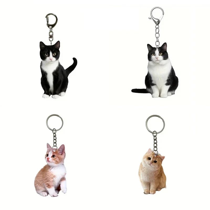 1pc, 2D Acrylic Black and White Cat Keychain, Cat Pendant,Double-Sided Design, Animal Key Ring Charm for Backpacks & Gifts