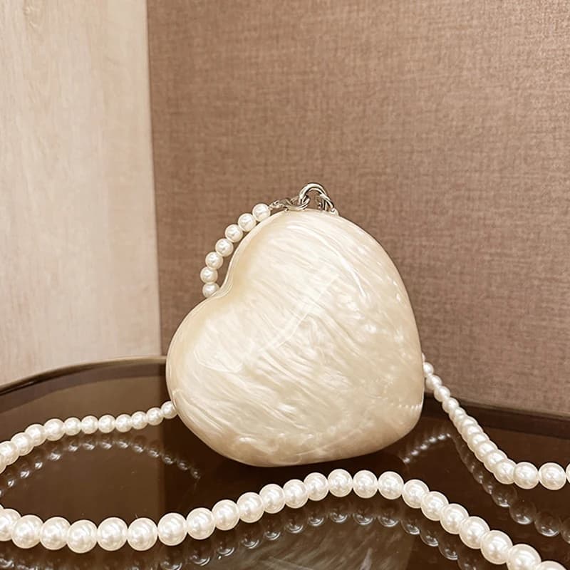 Design Acrylic Heart Bags Pearl Chains Women's Evening Bag for Party 2025 Shoulders with New Fashion Shoulders Small Bag