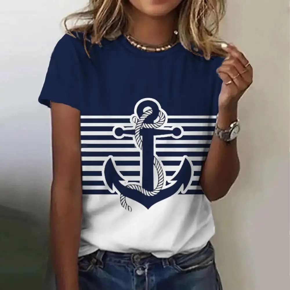 Estate Barca Anchor 3D Stampa T-shirt da donna Donna Casual T-shirt a maniche corte Moda O-Collo Tees Harajuku Top Abbigliamento femminile