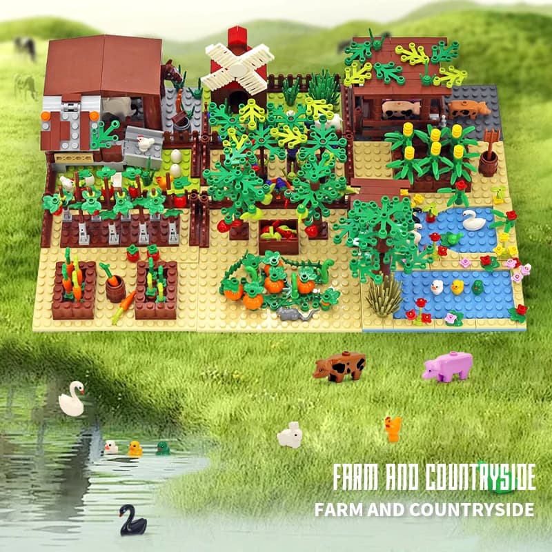MOC Animali da fattoria Alberi Piante Blocchi di costruzione Giocattoli Henhouse Blocchi Giocattoli per bambini Regali con Verdure Frutta Parti di mattoni