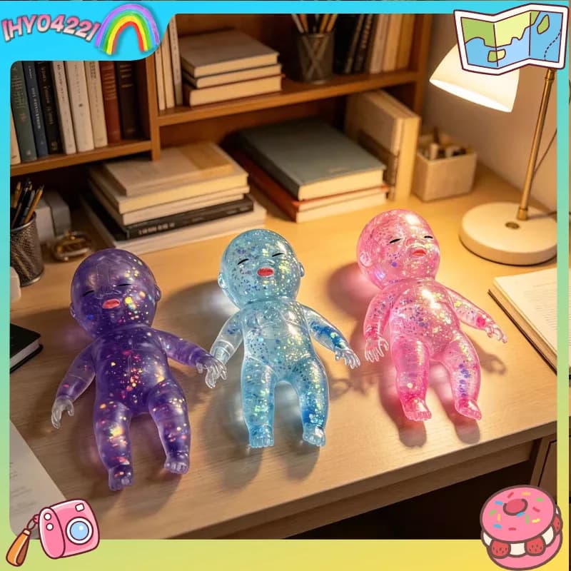 Natash Doll Squishy Giocattolo Antistress a Lenta Risposta, Trasparente con Glitter, Giocattolo per Decompressione per Adulti, Divertimento e Relax per Ufficio e Scrivania