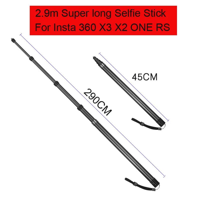 Bastone per Selfie invisibile in fibra di carbonio Ultra-lungo da 2.9m per Insta360 X3/ X2/ONE RS per accessori GoPro