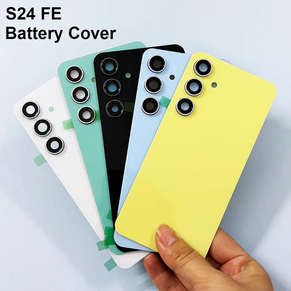S24Fe Rear Housing For Samsung Galaxy S24 FE S24FE 5G Battery Cover Glass Rear Door Panel Repair Parts With Camera Lens glue