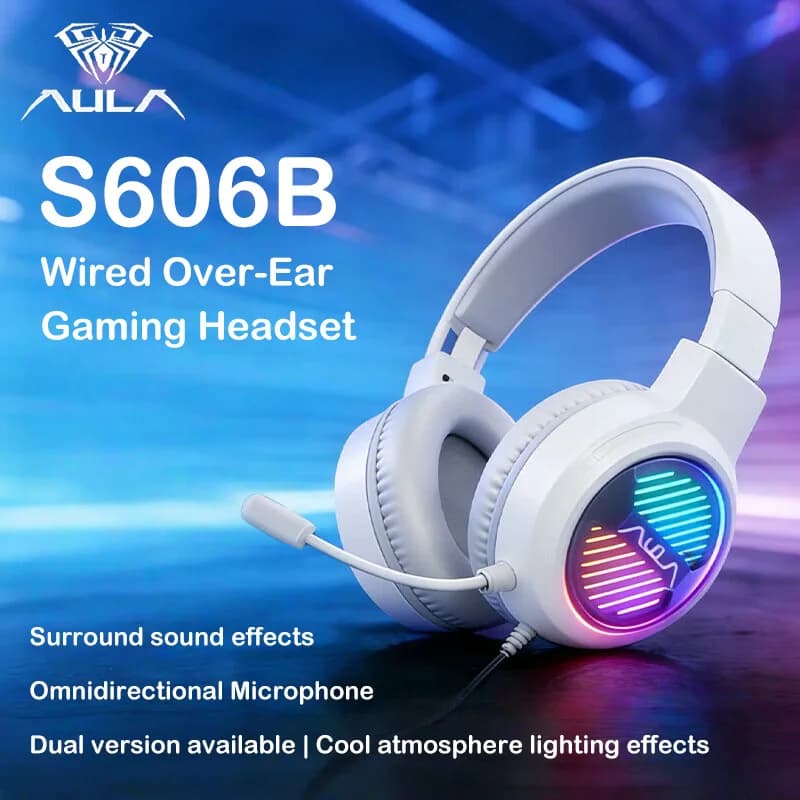 Cuffie da Gaming Cablate AULA S606B con Driver da 50mm, Audio Surround Virtuale 7.1, Microfono con Cancellazione del Rumore, RGB